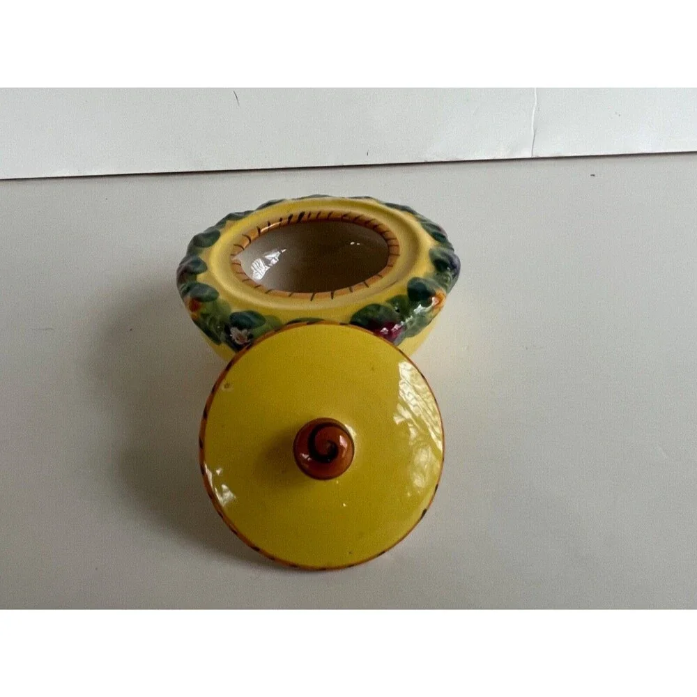 Vtg BITOSSI Italy Della Robbia Coffee Set Cups Saucers Sugar Hand Painted Yellow